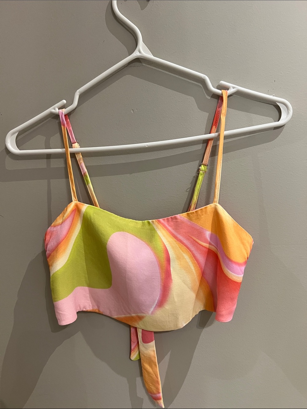 Bershka Swirl Tie-Front Crop Cami in Pink, Green & Orange
